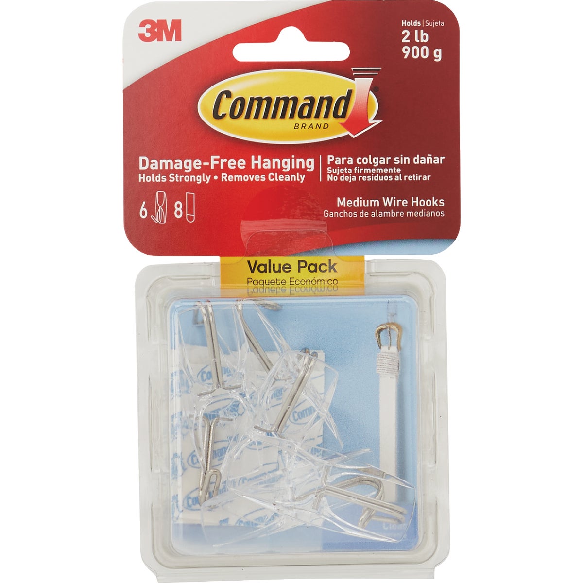 Command Medium Wire Hook Value Pack, Clear, 6 Hooks, 8 Strips Image 7