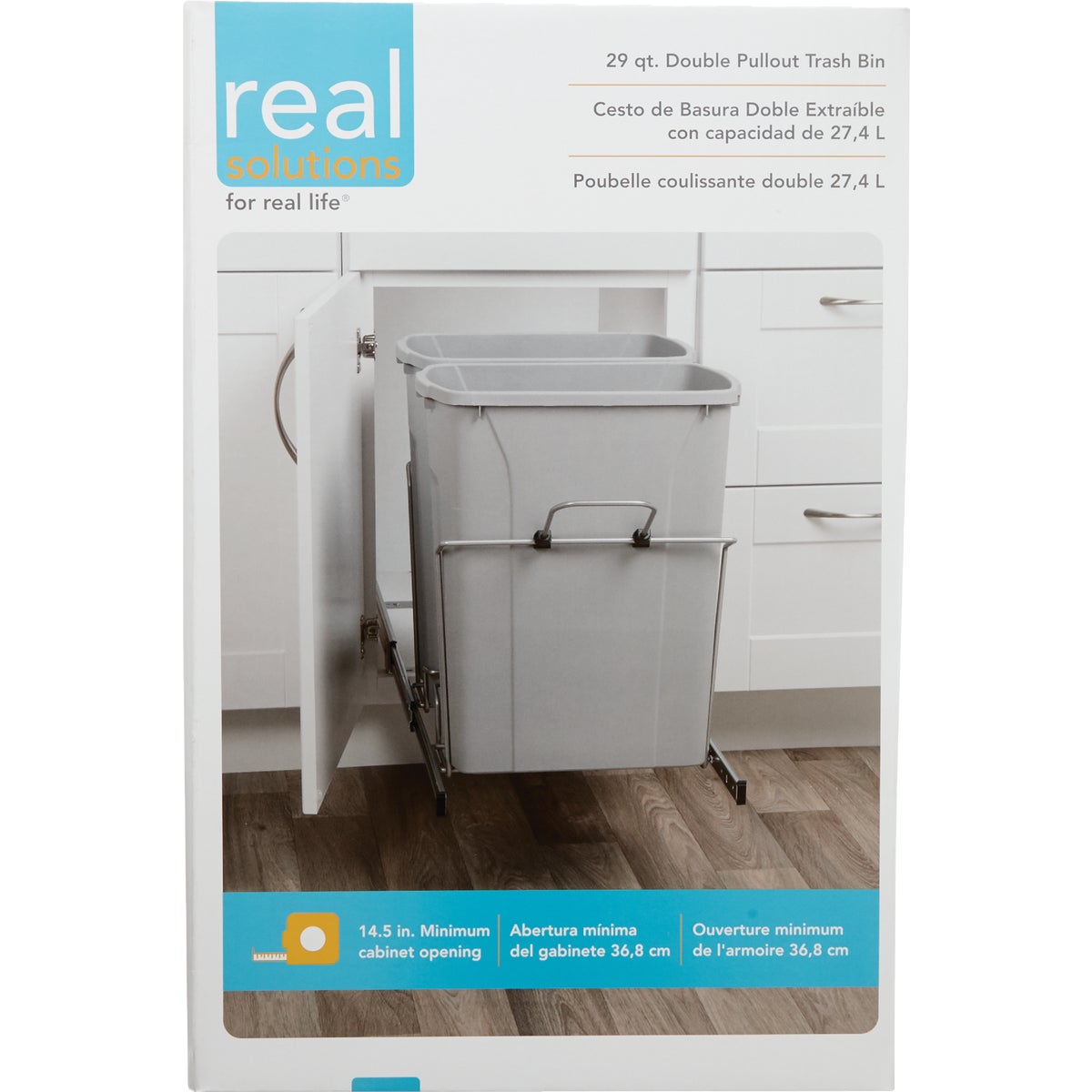 Knape & Vogt Real Solutions 29 Qt. In-Cabinet Double Pull Out Bottom Mount Trash Can Image 2