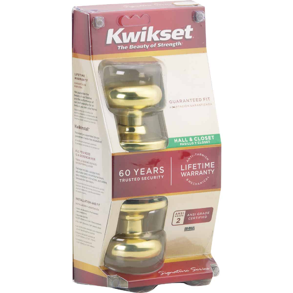 Kwikset Signature Series Polished Brass Hall & Closet Door Knob Image 2