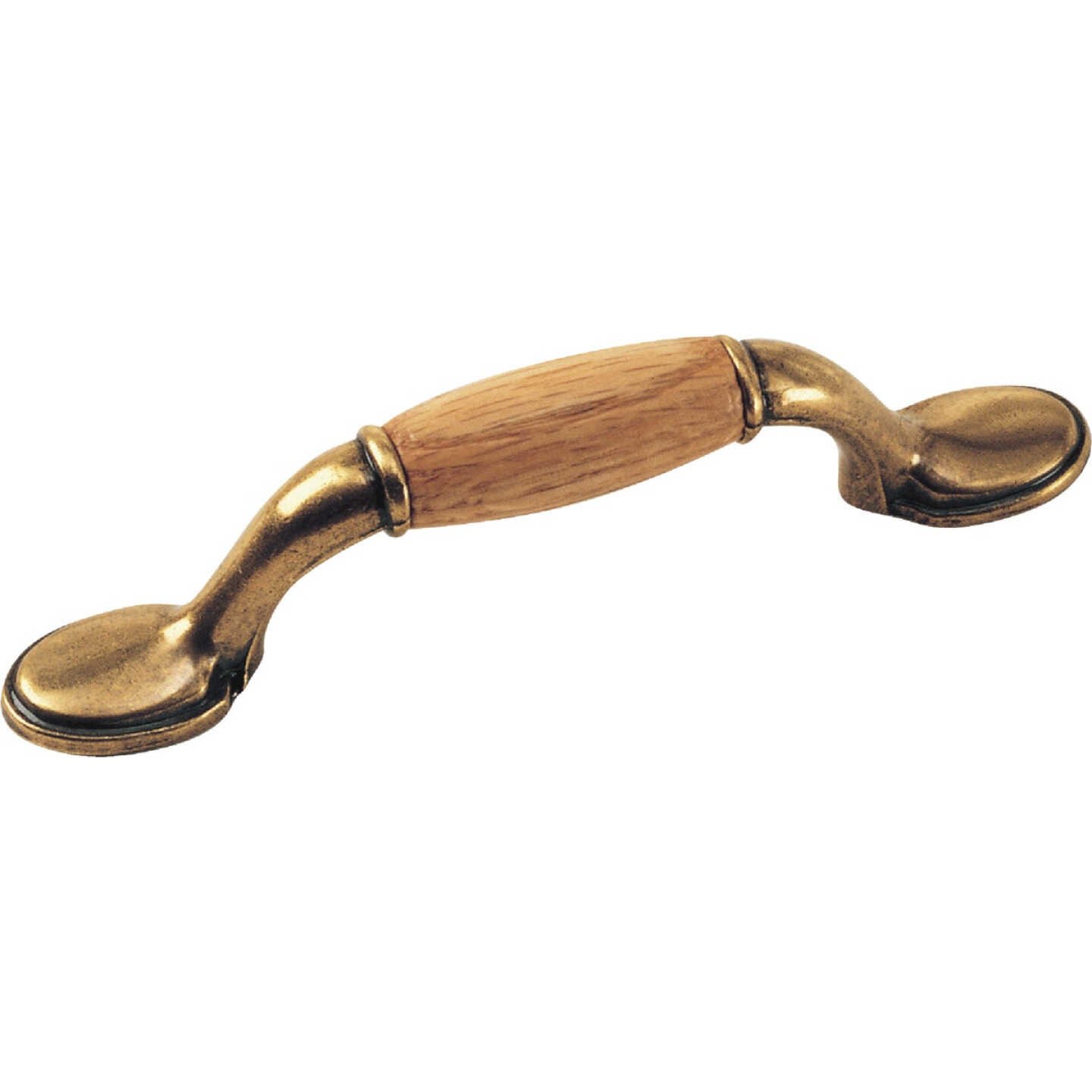 Laurey First Family 3 In. Center-To-Center Oak & Brass Cabinet Drawer Pull Image 1