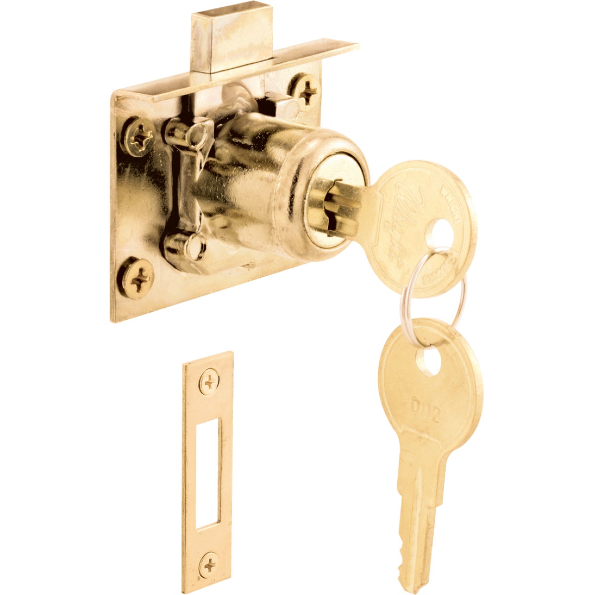 Defender Security Brass Drawer and Cabinet Lock with Keeper - Keyed Different Image 3