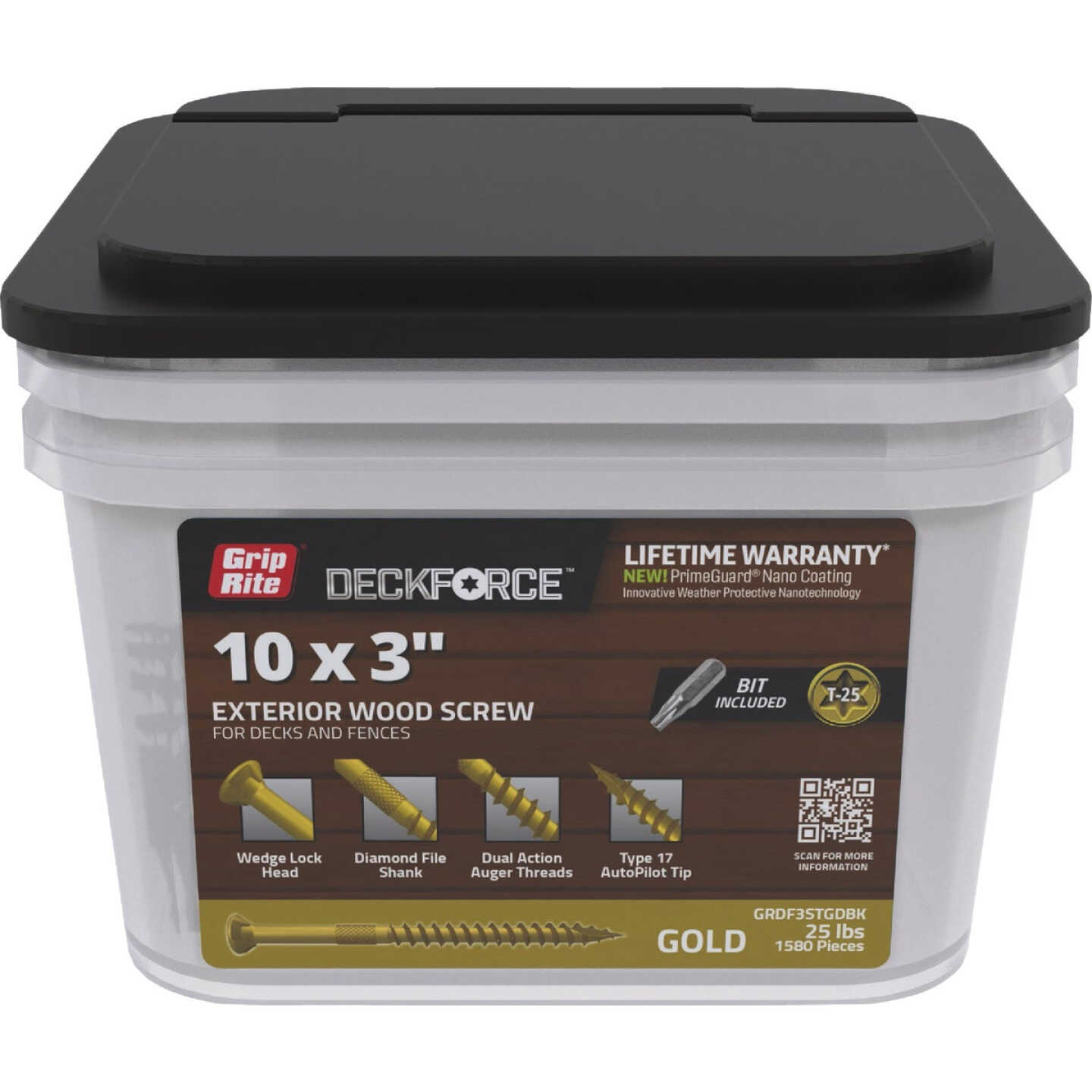 Grip-Rite DeckForce PrimeGuard Nano #10 x 3 In. Star Drive Gold Screw (25 Lb.) Image 1