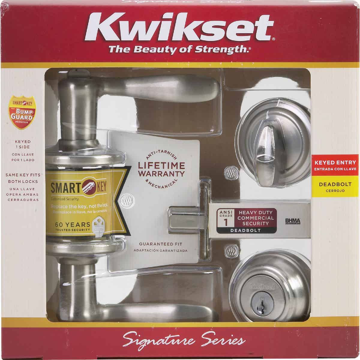 Kwikset Signature Series Satin Nickel Deadbolt and Lever Combo with Smartkey Image 3