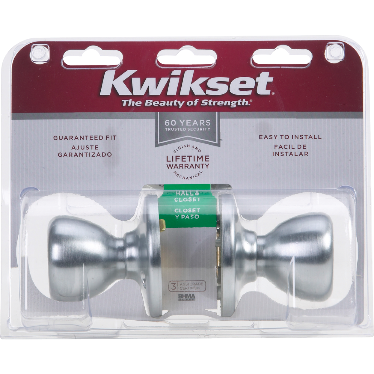 Kwikset Tylo Satin Chrome Hall & Closet Door Knob Image 2