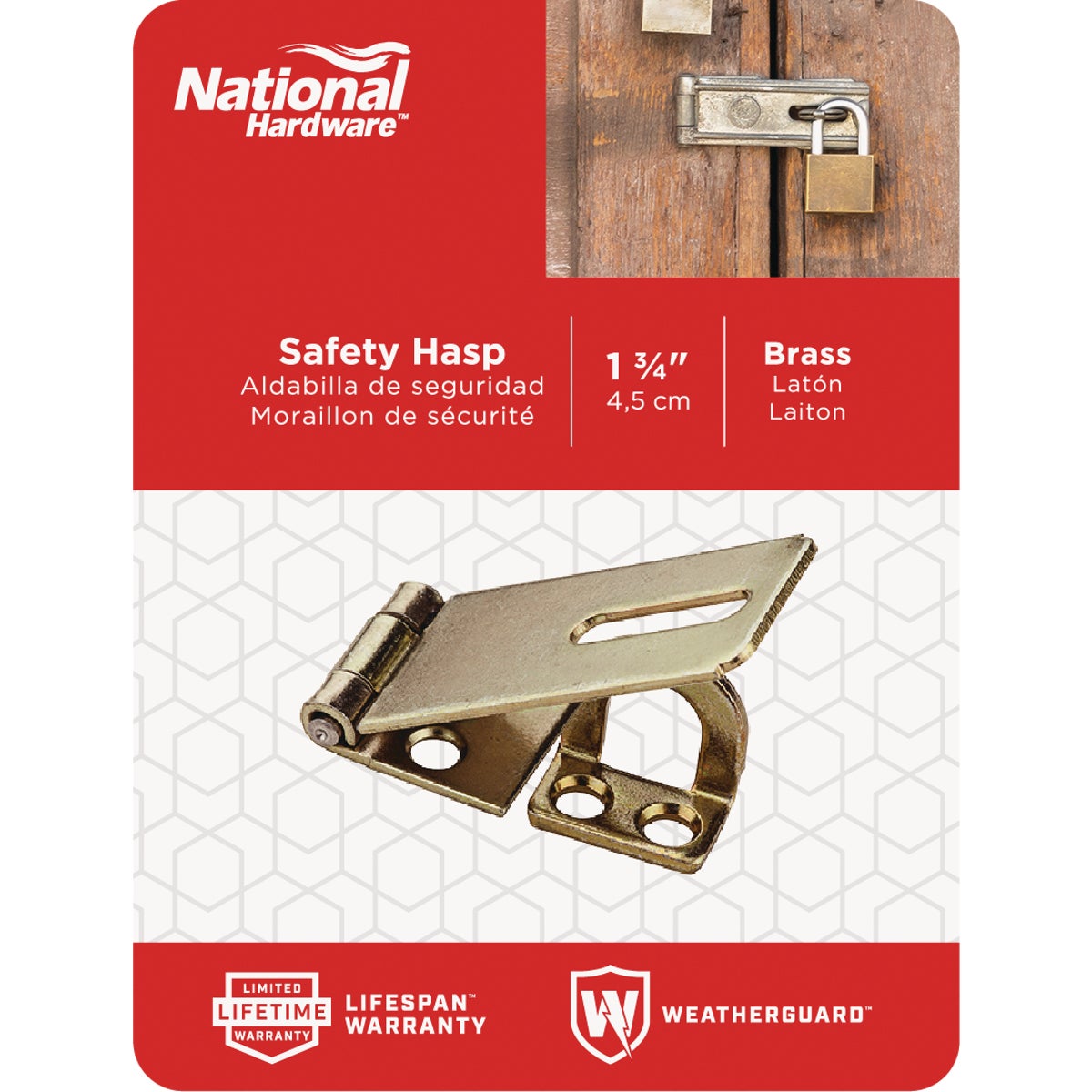 National Hardware 1-3/4 In. Brass Non-Swivel Safety Hasp Image 2