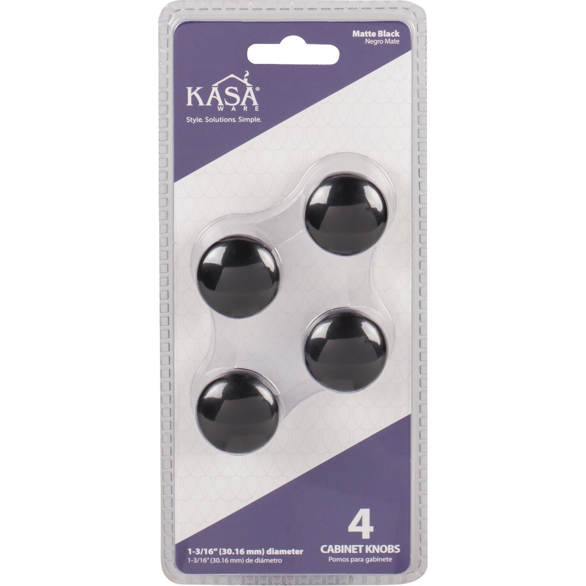 KasaWare 1-3/16 In. Diameter Zinc Diecast Matte Black Cabinet Knob (4-Pack) Image 2