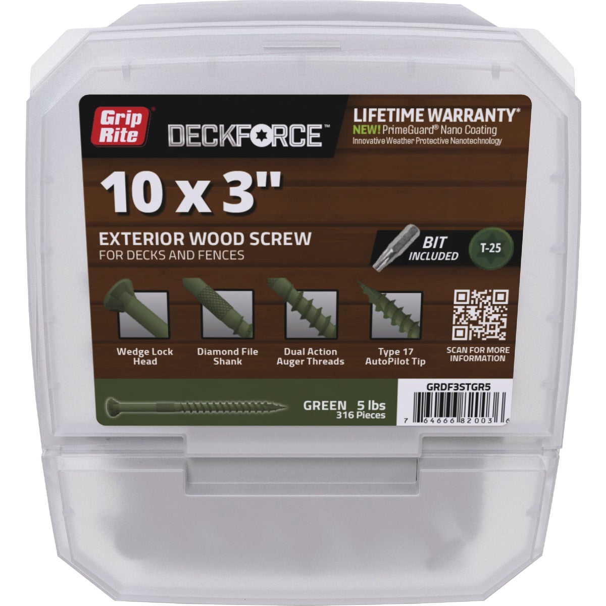 Grip-Rite DeckForce PrimeGuard Nano #10 x 3 In. Star Drive Green Screw (5 Lb.)