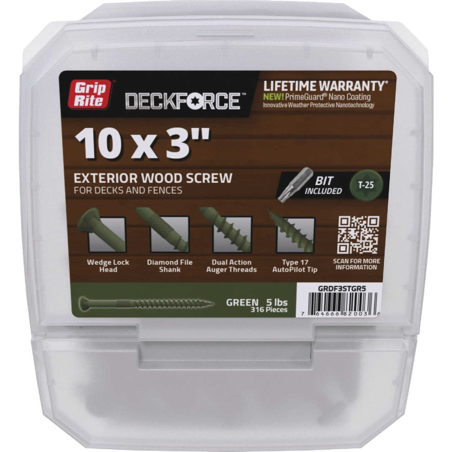 Grip-Rite DeckForce PrimeGuard Nano #10 x 3 In. Star Drive Green Screw (5 Lb.) Image 1