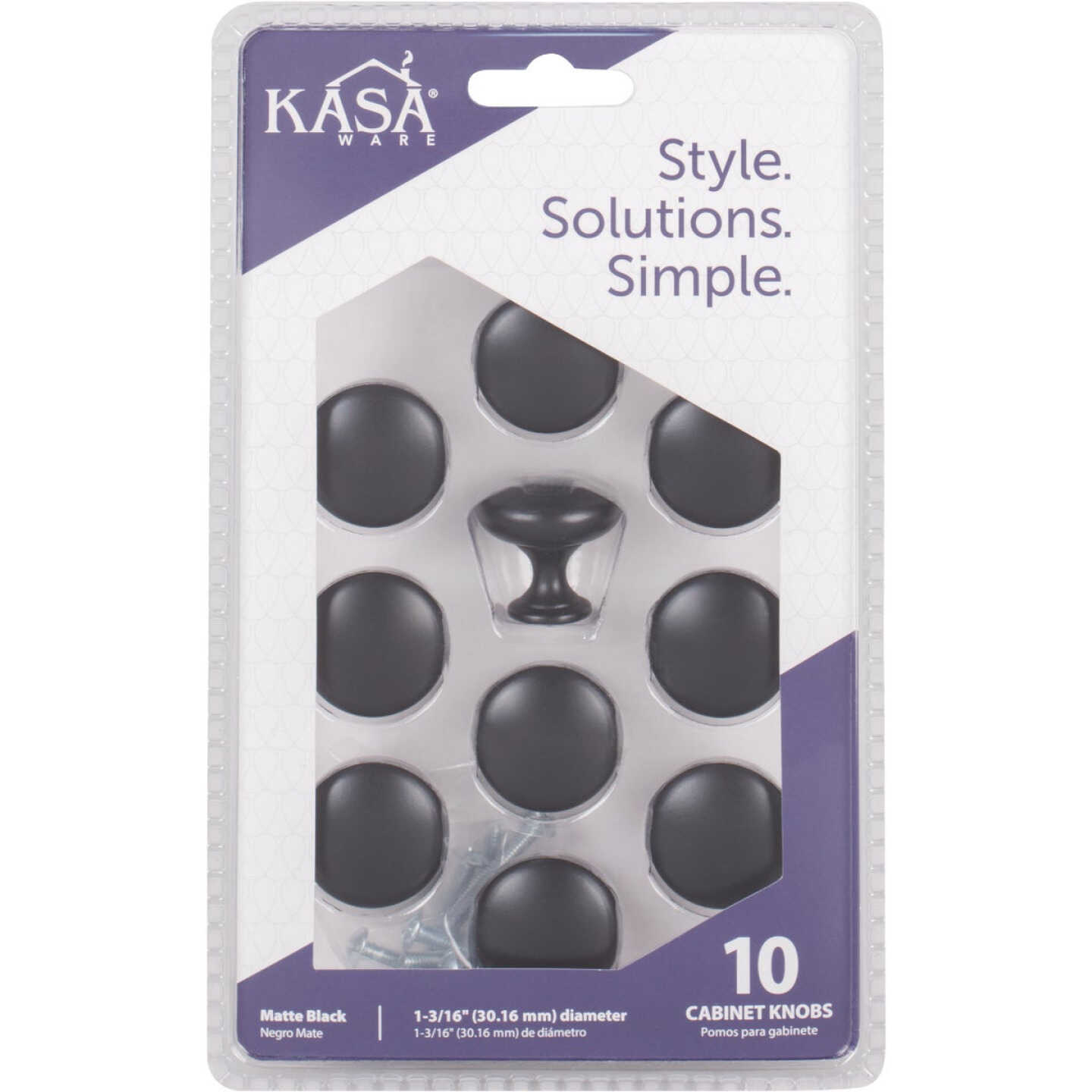 KasaWare 1-3/16 In. Diameter Zinc Diecast Matte Black Cabinet Knob (10-Pack) Image 2