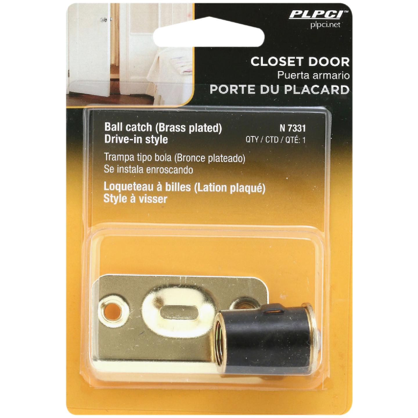 Prime-Line 3/4 In. x 1-3/16 In. Brass Drive-In Ball Bullet Catch & Strike Image 2