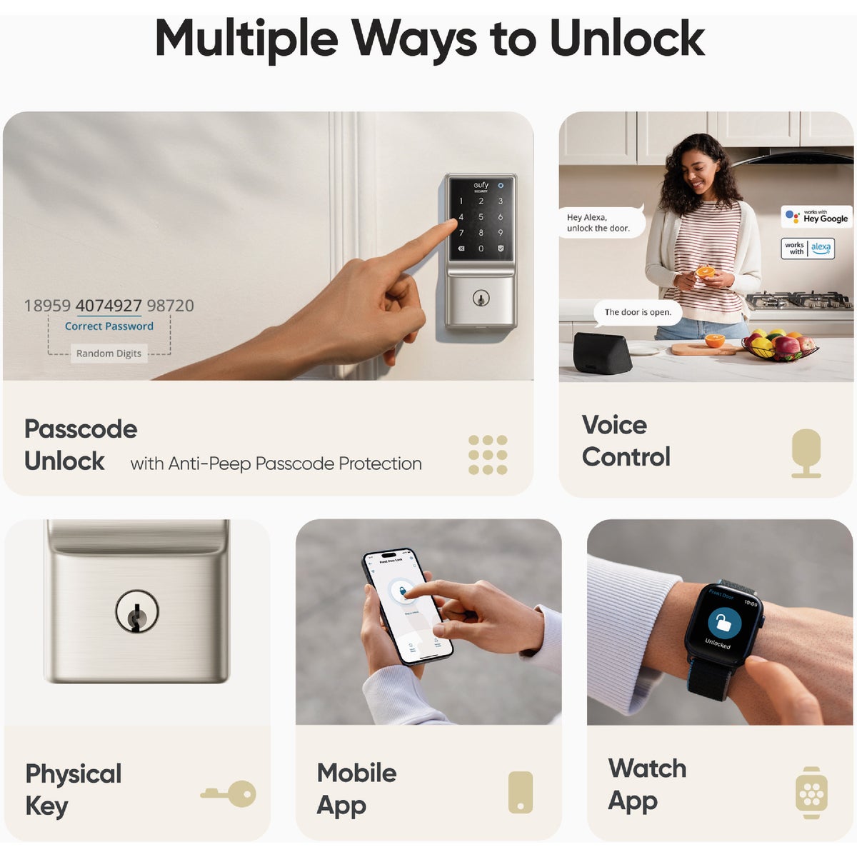 eufy Smart Lock C210 5-In-1 Keyless Entry Door Lock, White Image 3