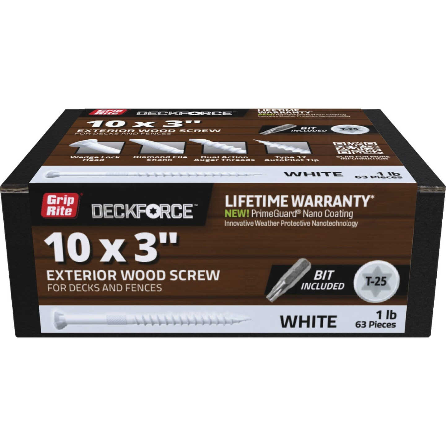 Grip-Rite DeckForce PrimeGuard Nano #10 x 3 In. Star Drive White Screw (1 Lb.) Image 1