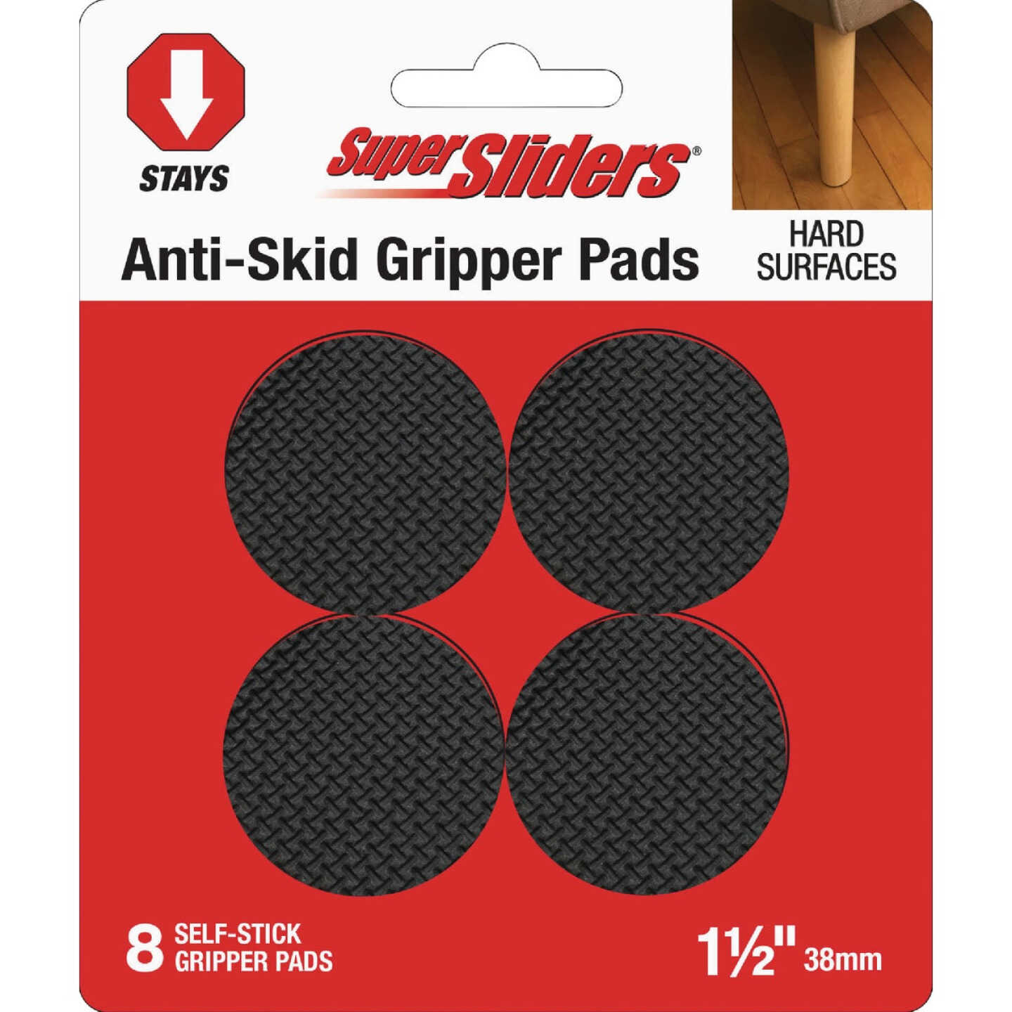 Super Sliders 1-1/2 In. Anti-Skid Round Black Furniture Pad (8-Piece) Image 1