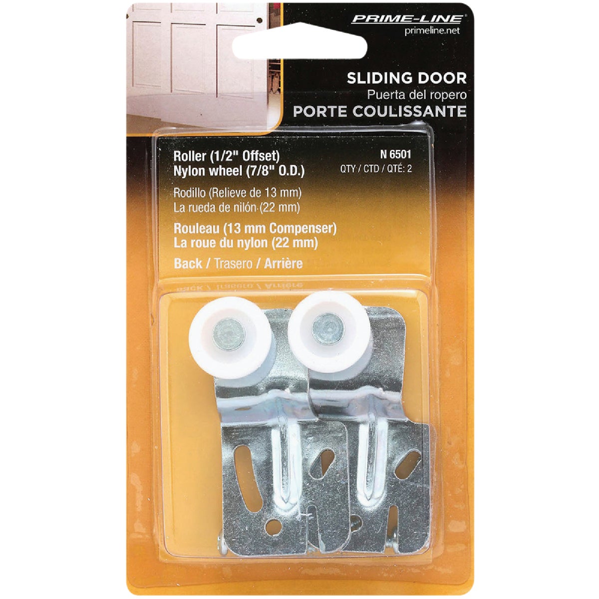 Prime-Line Offset Adjustable 2-1/2 In. H. x 1/2 In. Single Wheel Back Bypass Door Roller (2-Count) Image 2