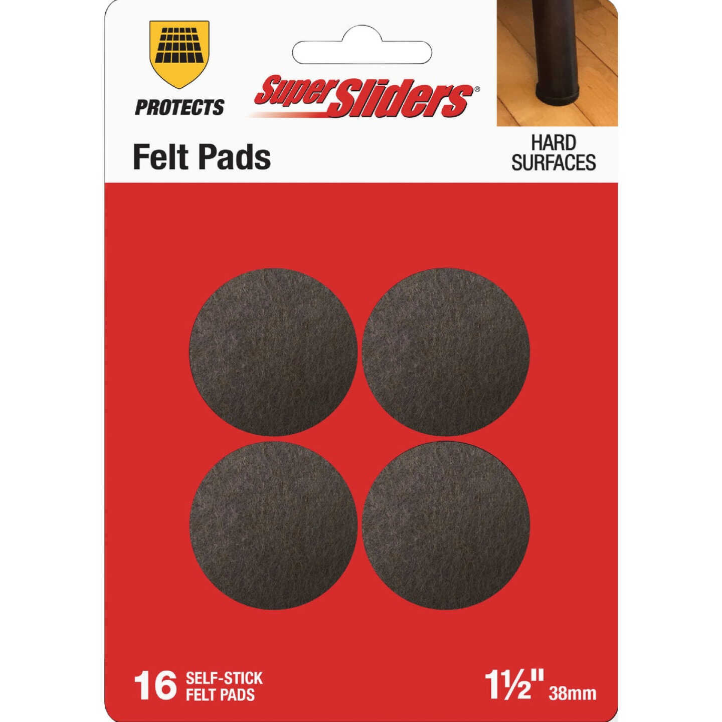 Super Sliders 1-1/2 In. Brown Round Felt Furniture Pads (16-Piece) Image 1