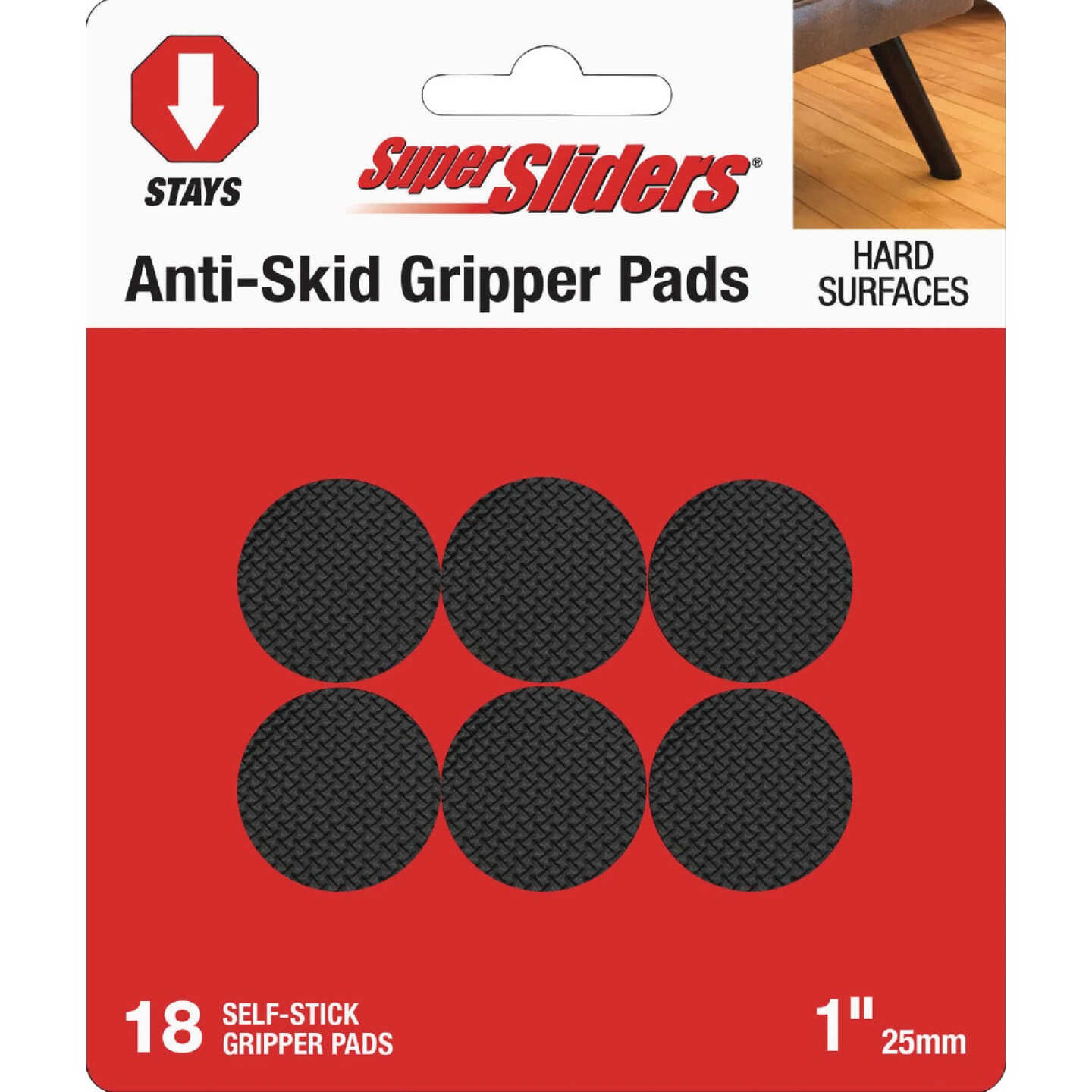 Super Sliders 1 In. Anti-Skid Round Brown Furniture Pad (18-Piece) Image 1