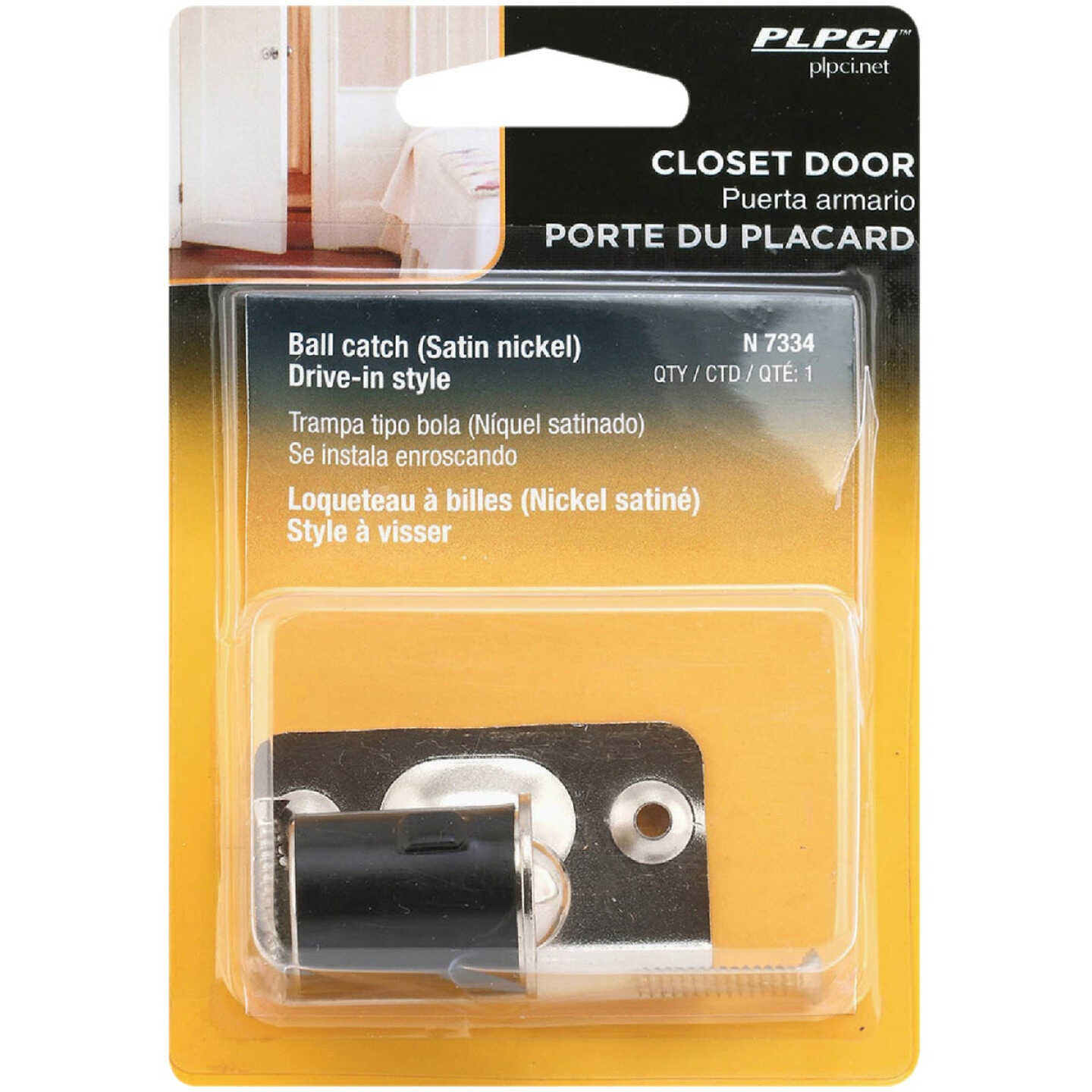 Prime-Line 3/4 In. x 1-3/16 In. Satin Nickel Drive-In Ball Bullet Catch & Strike Image 2