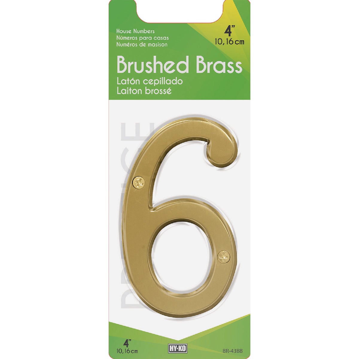Hy-Ko 4 In. Brushed Brass Number 6 Image 2