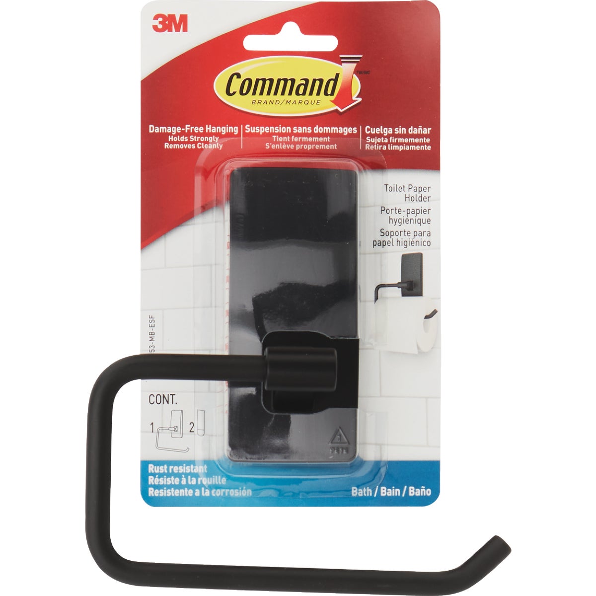 Command Bath Matte Black Adhesive Toilet Paper Holder, 2 Strips Image 7