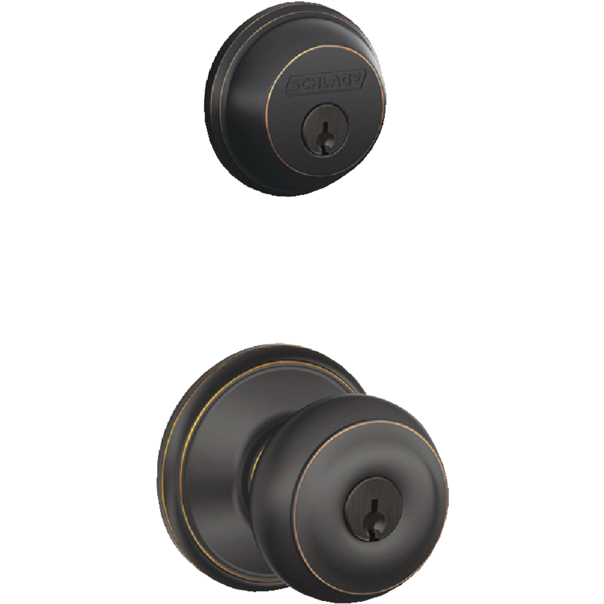 Schlage Aged Bronze Deadbolt & Door Knob Combo Image 1