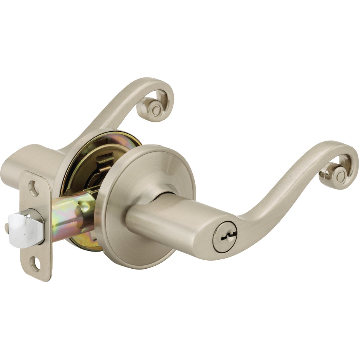 Steel Pro Brushed Nickel Scroll Entry Door Lever Image 3