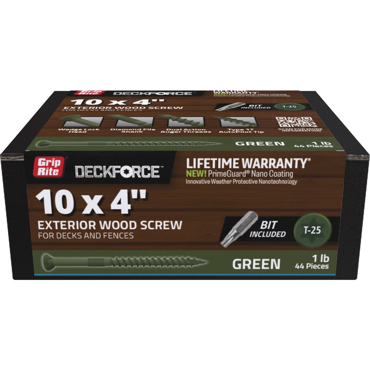 Grip-Rite DeckForce PrimeGuard Nano #10 x 4 In. Star Drive Green Screw (1 Lb.) Image 1