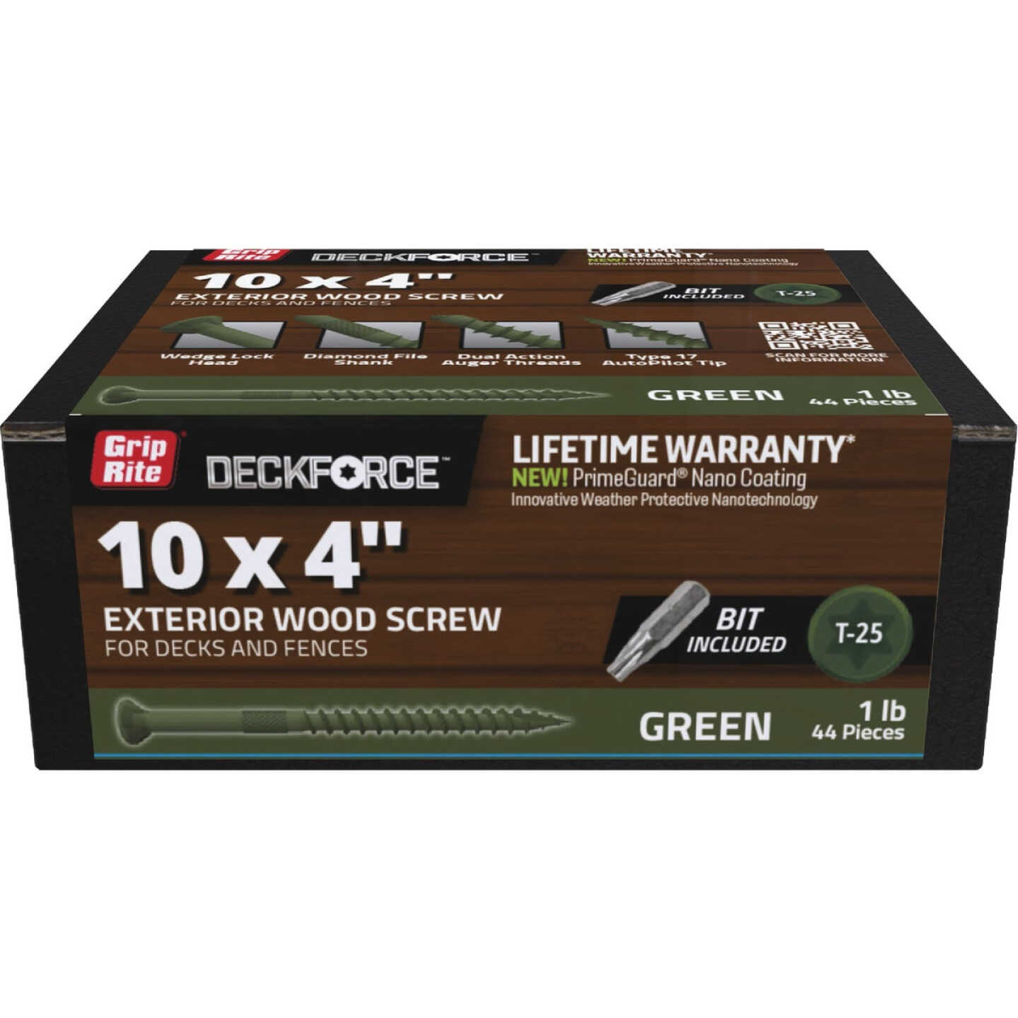 Grip-Rite DeckForce PrimeGuard Nano #10 x 4 In. Star Drive Green Screw (1 Lb.) Image 1