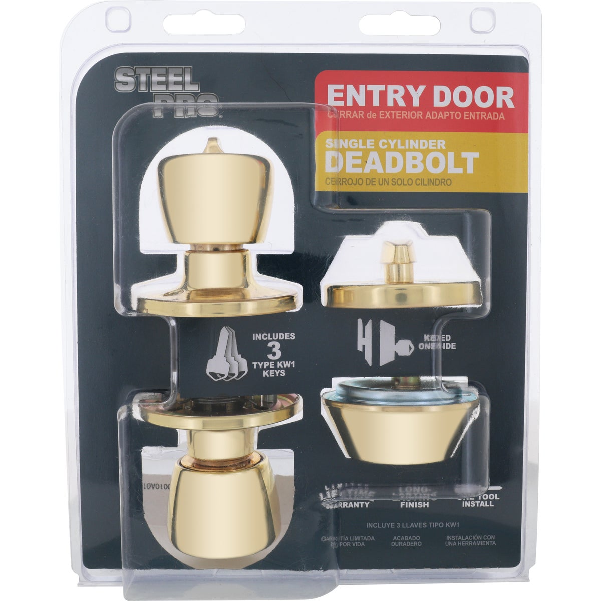 Steel Pro Polished Brass Deadbolt and Door Knob Combo Image 3