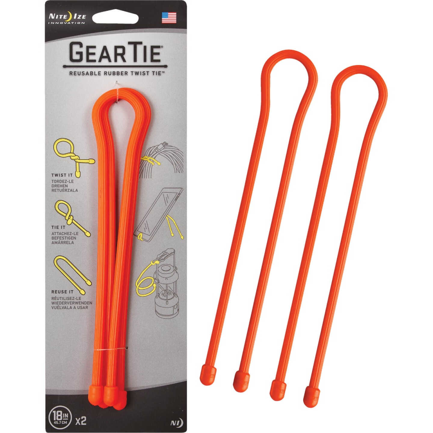 Gear Tie 18 In. Reusable Rubber Twist Tie - Bright Orange (2-Pack) Image 1