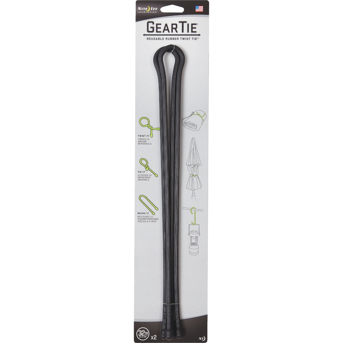 Gear Tie 32 In. Reusable Rubber Twist Tie - Black (2-Pack) Image 2