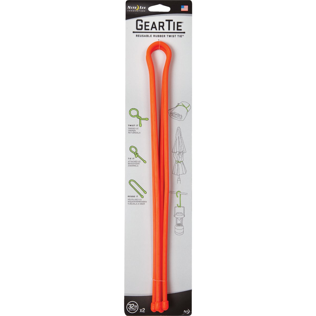 Gear Tie 32 In. Reusable Rubber Twist Tie - Bright Orange (2-Pack) Image 2