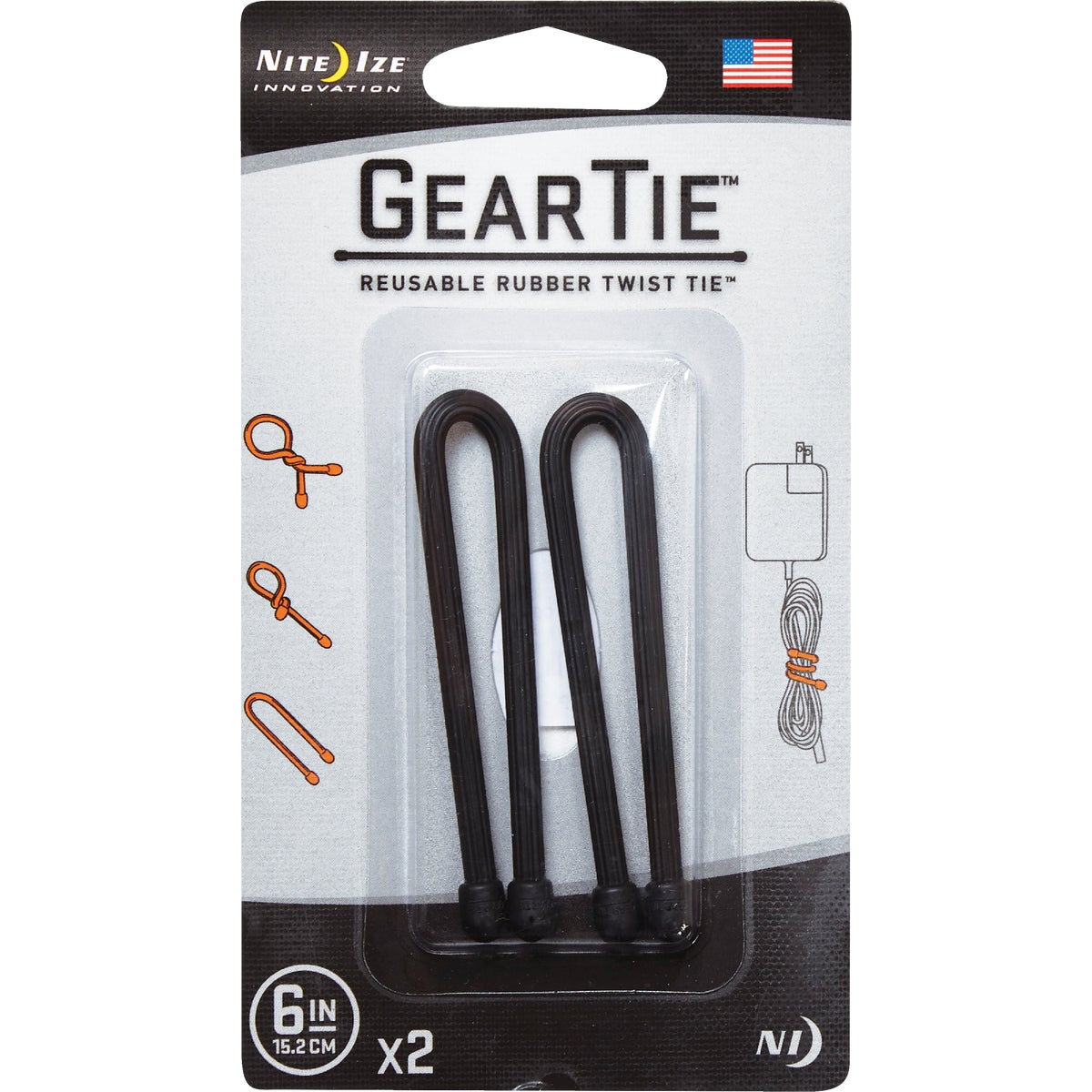 Nite Ize Gear Tie 6 In. Black Reusable Rubber Twist Tie (2-Count) Image 2