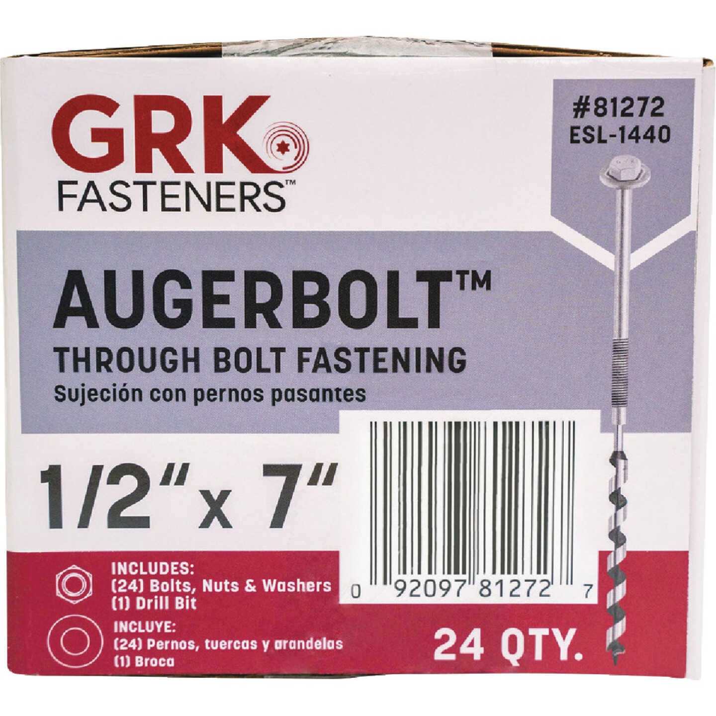GRK AugerBolt 1/2 In. x 7 In. Galvanized Hex Through Bolt (24-Count) Image 1