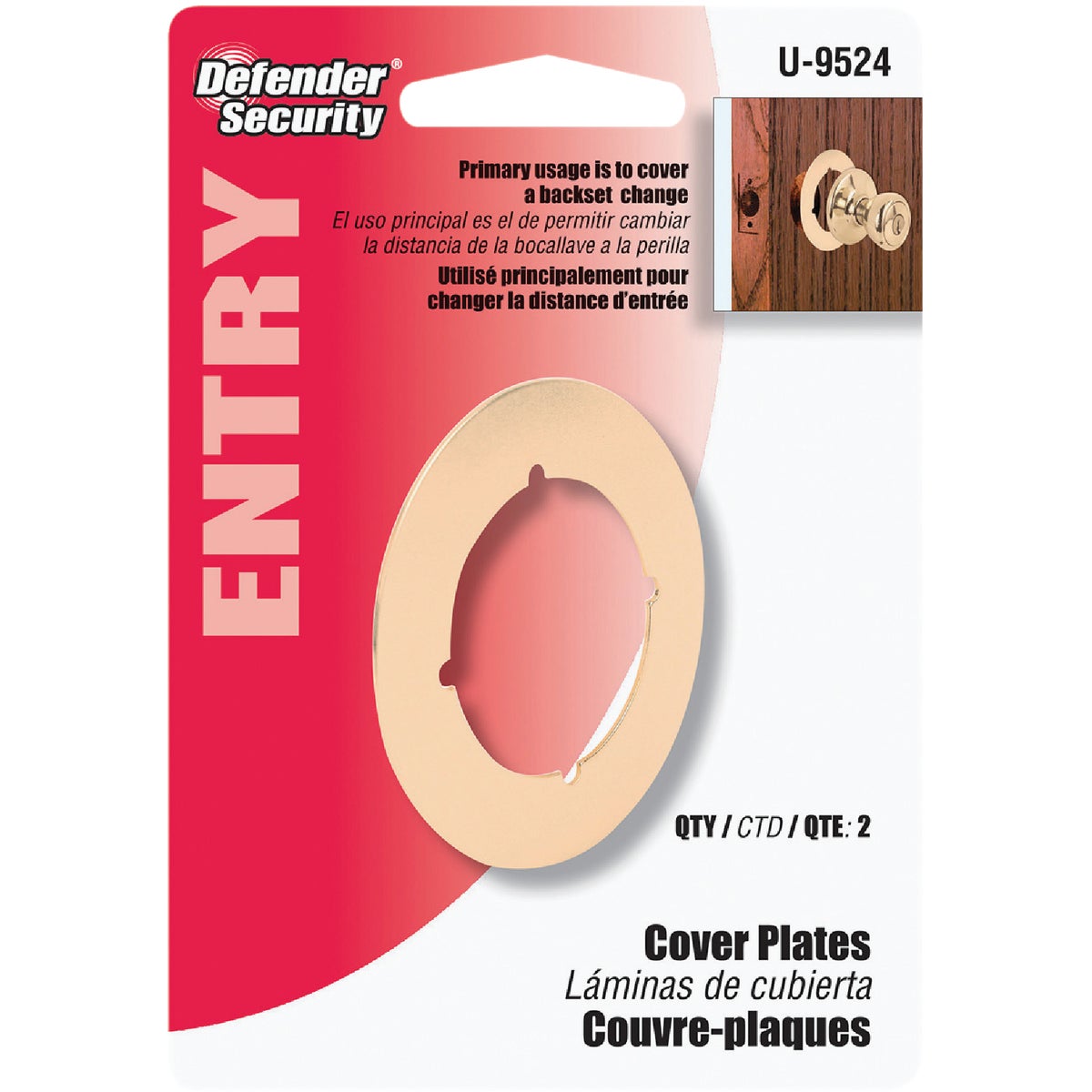 Defender Security Polished Brass Cover Plate Image 2