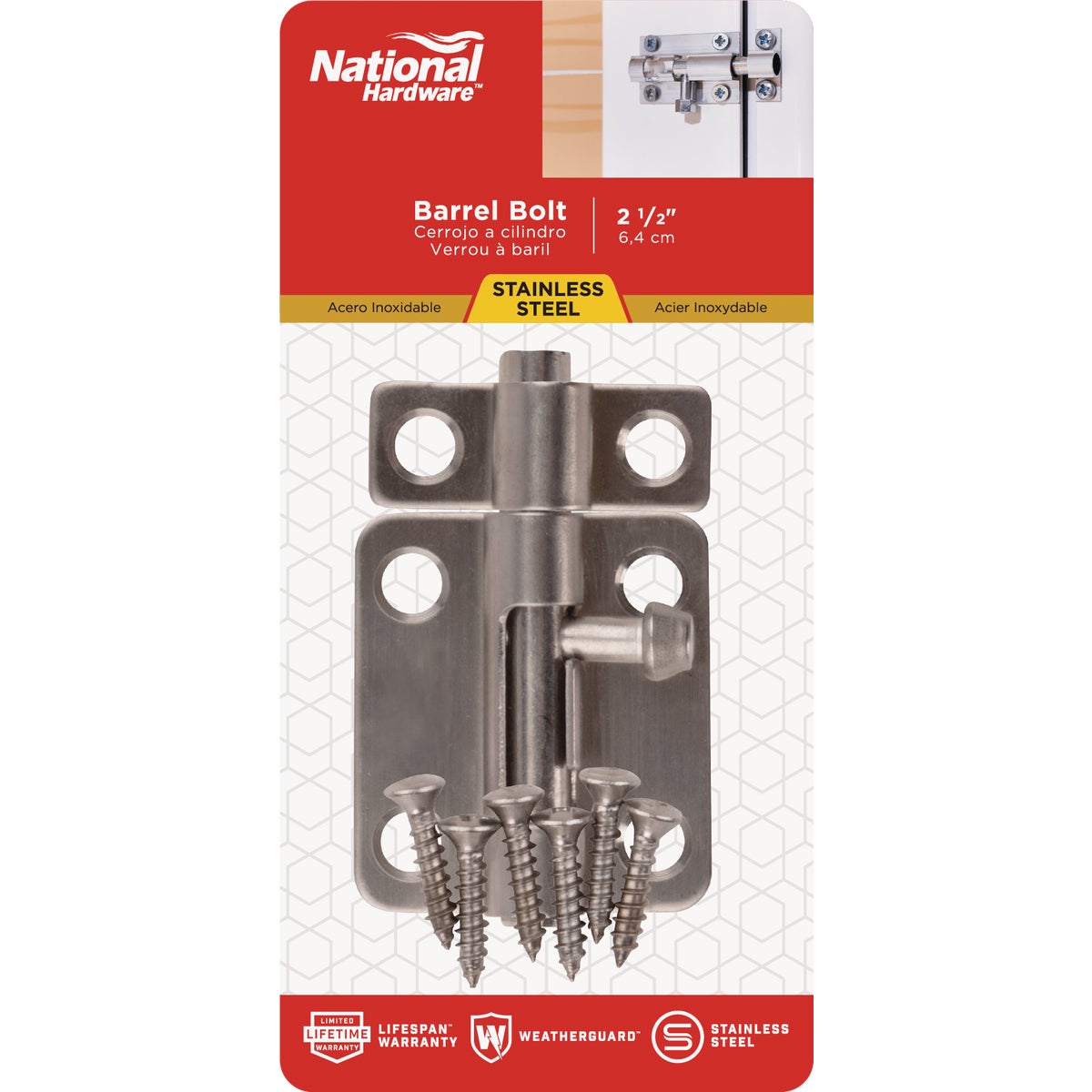 National Hardware 434 2-1/2 In. Stainless Steel Door Barrel Bolt Image 2