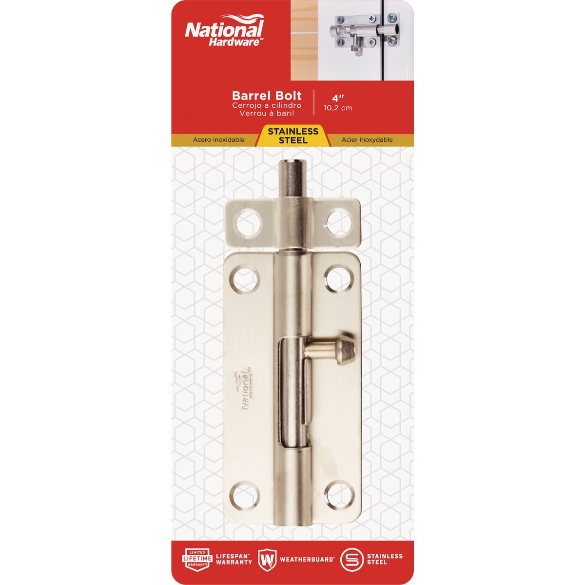 National Hardware 4 In. Stainless Steel Door Barrel Bolt Image 2