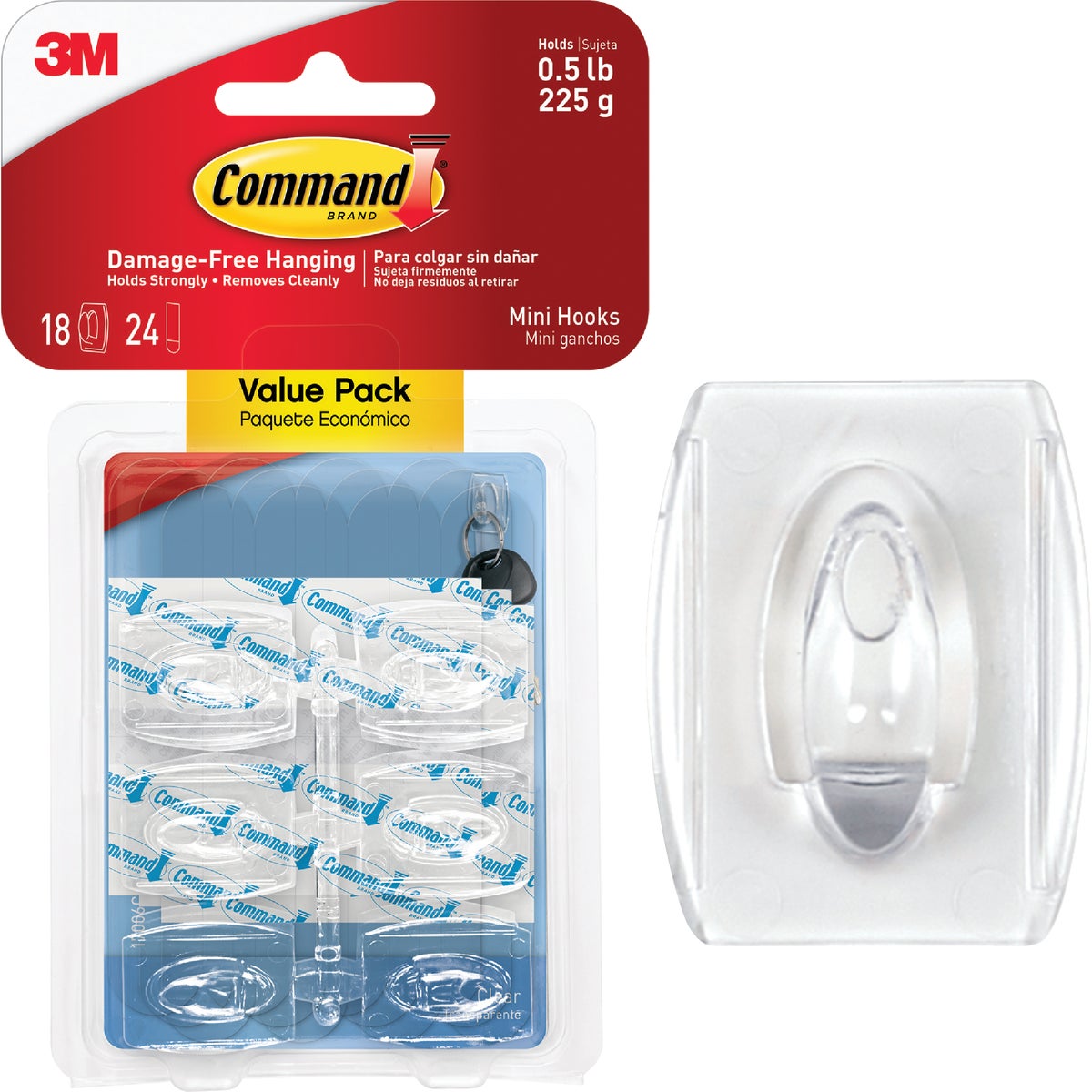 Command Clear Mini Hooks, Clear, 18 Hooks, 32 Strips Image 1