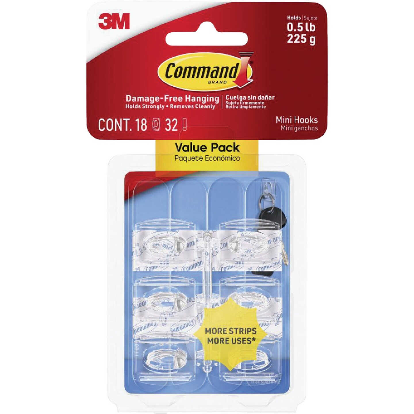 Command Clear Mini Hooks, Clear, 18 Hooks, 32 Strips Image 1