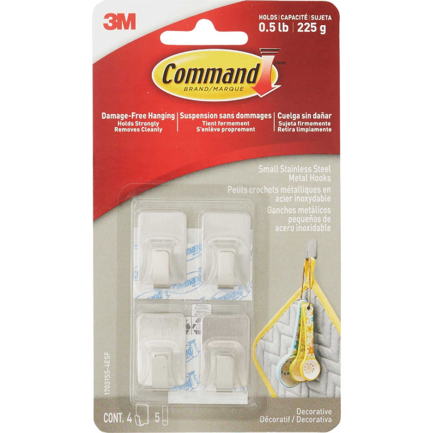 Command Small Stainless Steel Metal Hooks, 4 Hooks, 5 Strips Image 7