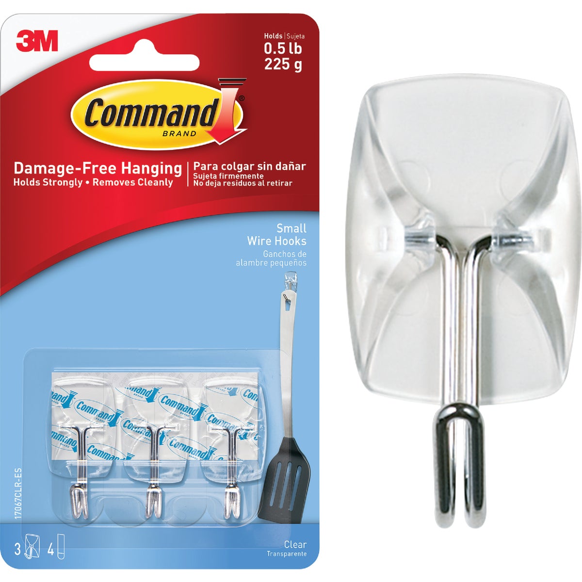 Command Small Clear Wire Hook with Clear Strips, 3 Hooks, 4 Strips Image 1