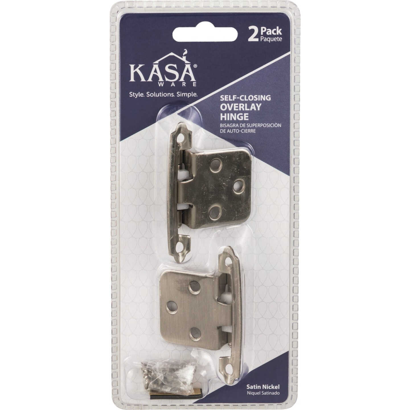 KasaWare Satin Nickel Self-Closing Overlay Hinge (2-Pack) Image 2