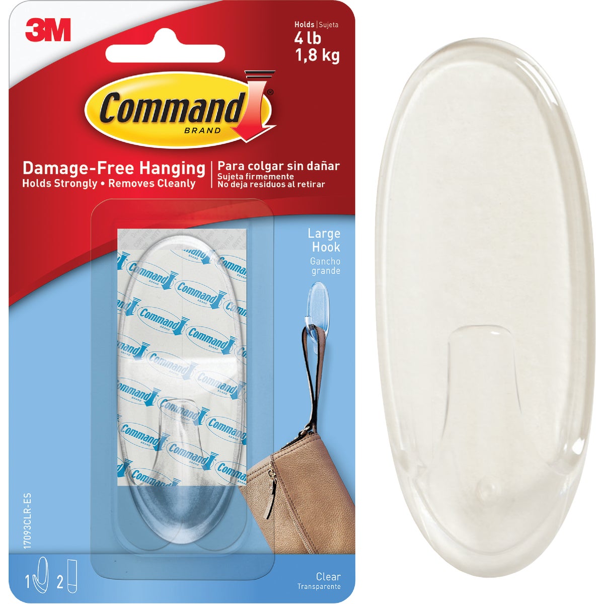 Command Large Clear Hook with Clear Strips, 1 Hook, 2 Strips Image 1