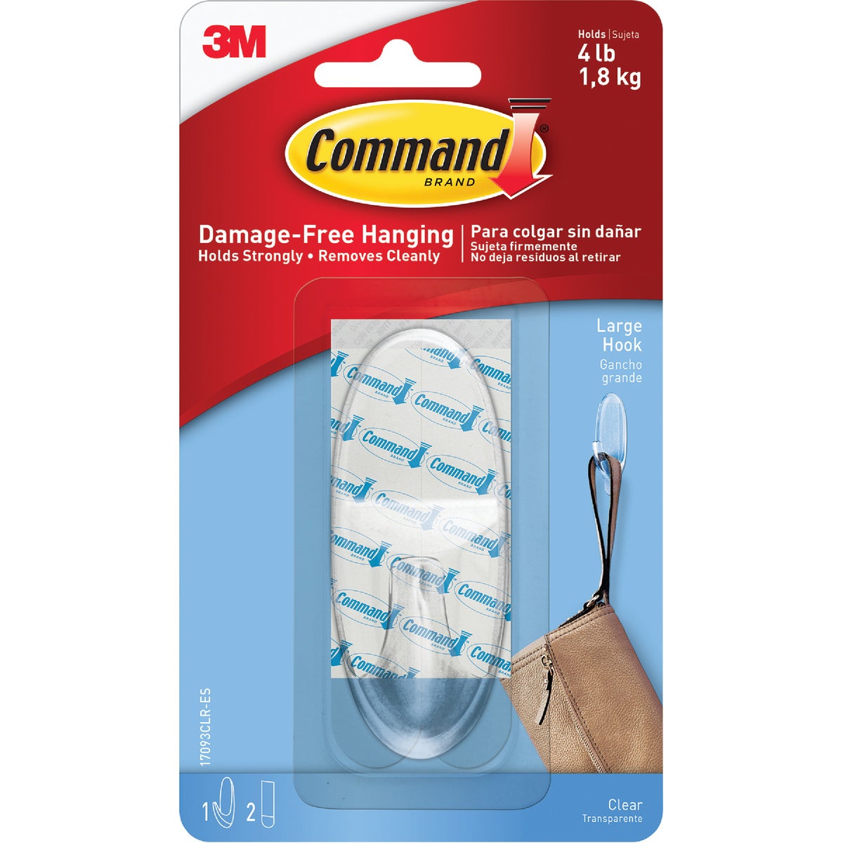 Command Large Clear Hook with Clear Strips, 1 Hook, 2 Strips Image 2