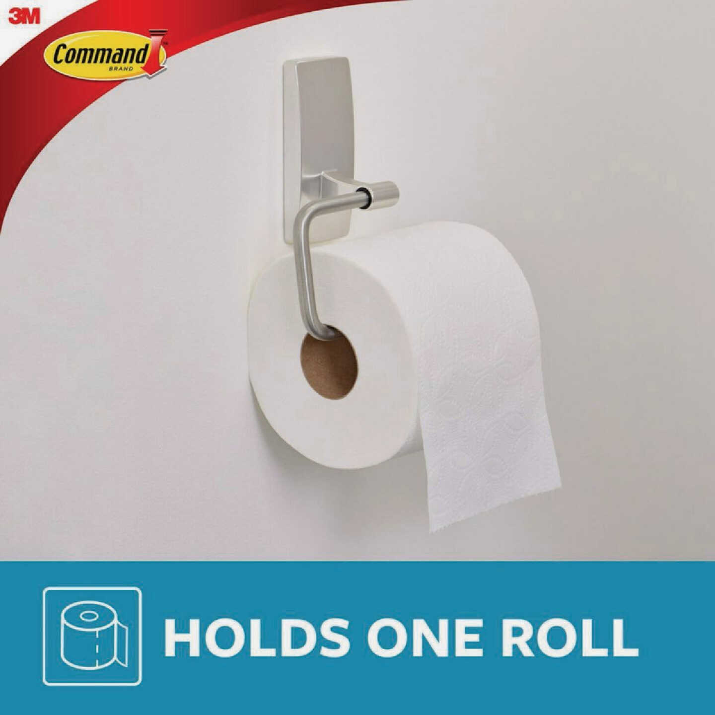 Command Bath Satin Nickel Adhesive Toilet Paper Holder, 2 Strips Image 6