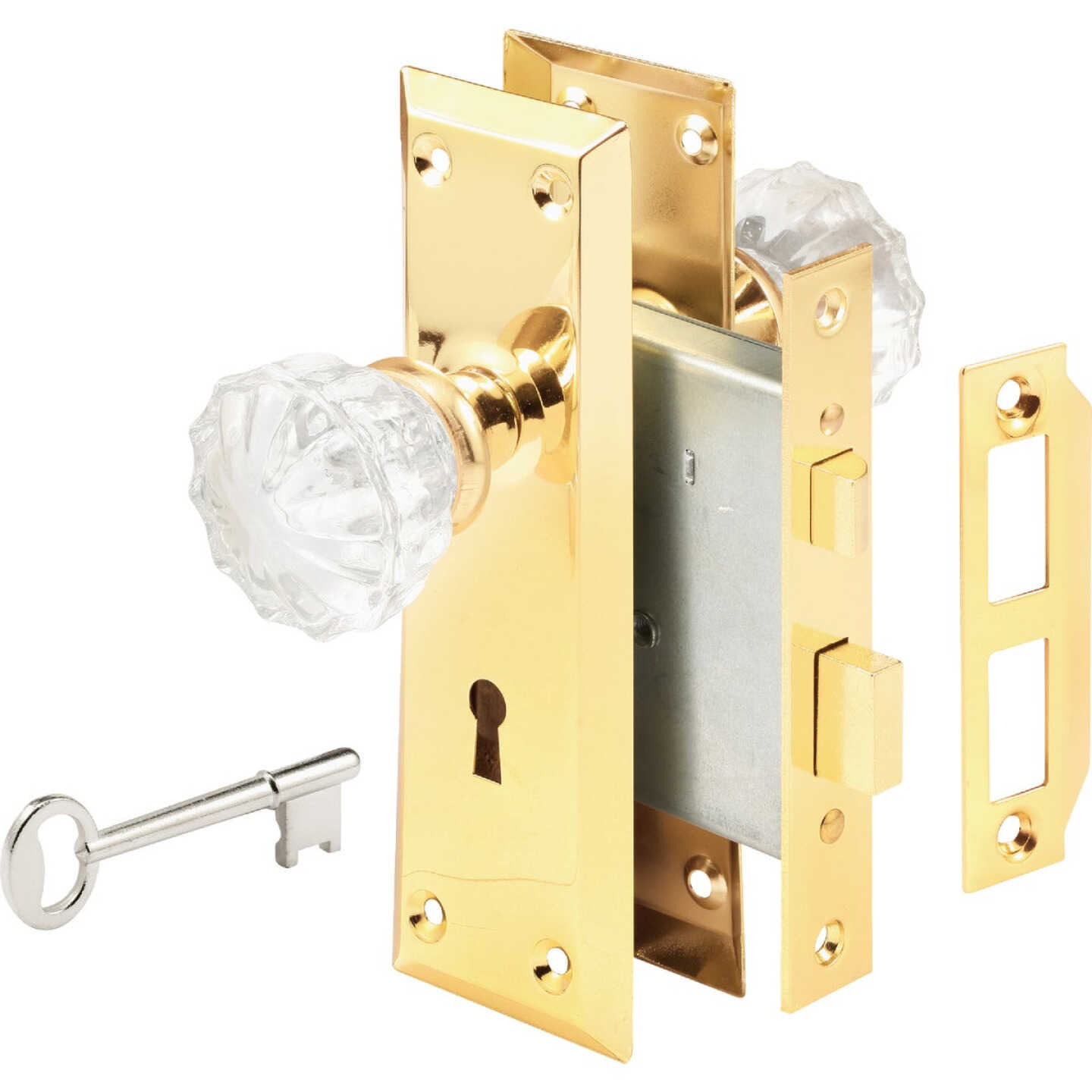 Defender Security Brass Keyed Mortise Entry Lock Set With Glass Knob Image 1