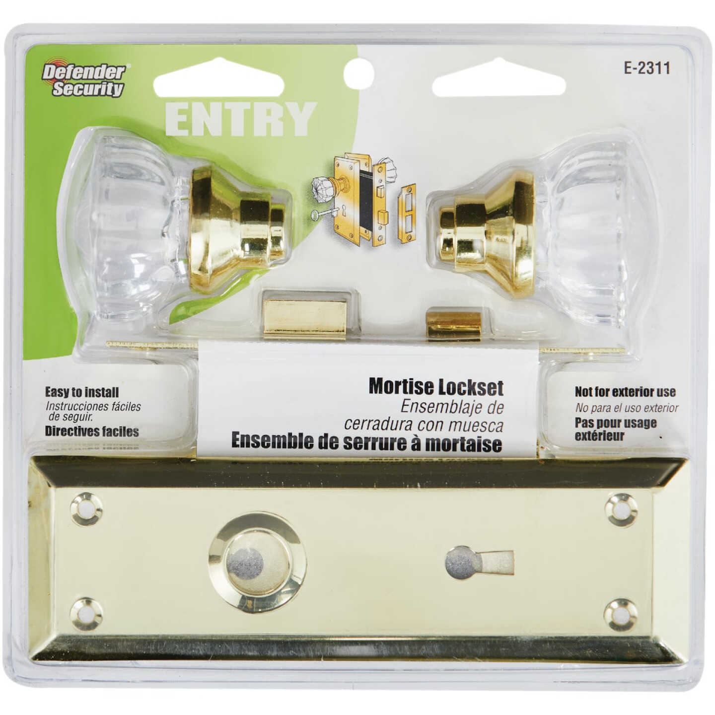 Defender Security Brass Keyed Mortise Entry Lock Set With Glass Knob Image 2