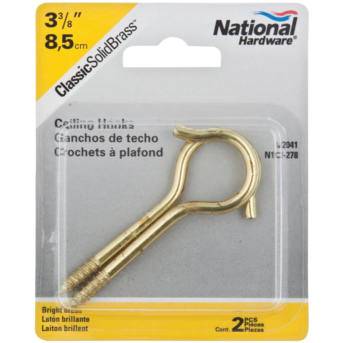 National Hardware #6 Solid Brass Ceiling Hook (2-Pack)