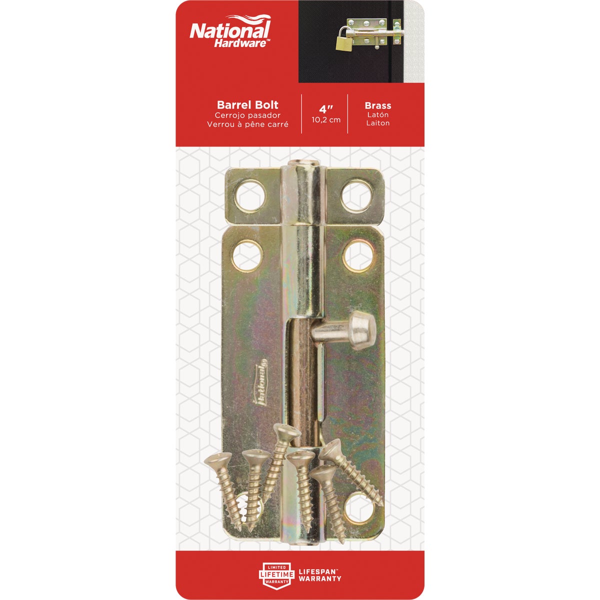 National Hardware 4 In. Brass Steel Door Barrel Bolt Image 2