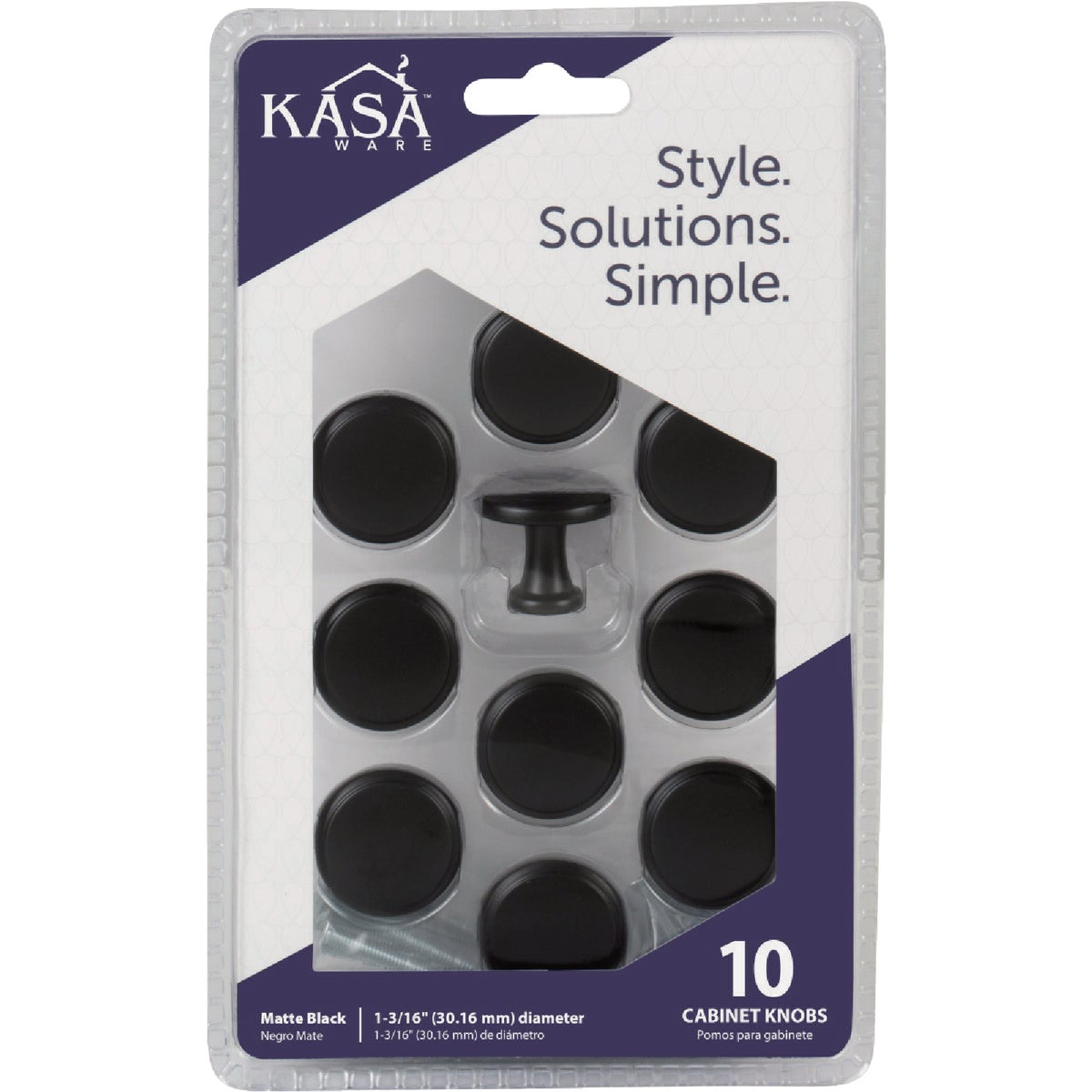 KasaWare 1-3/16 In. Diameter Matte Black Flat Round Knob (10-Pack) Image 2