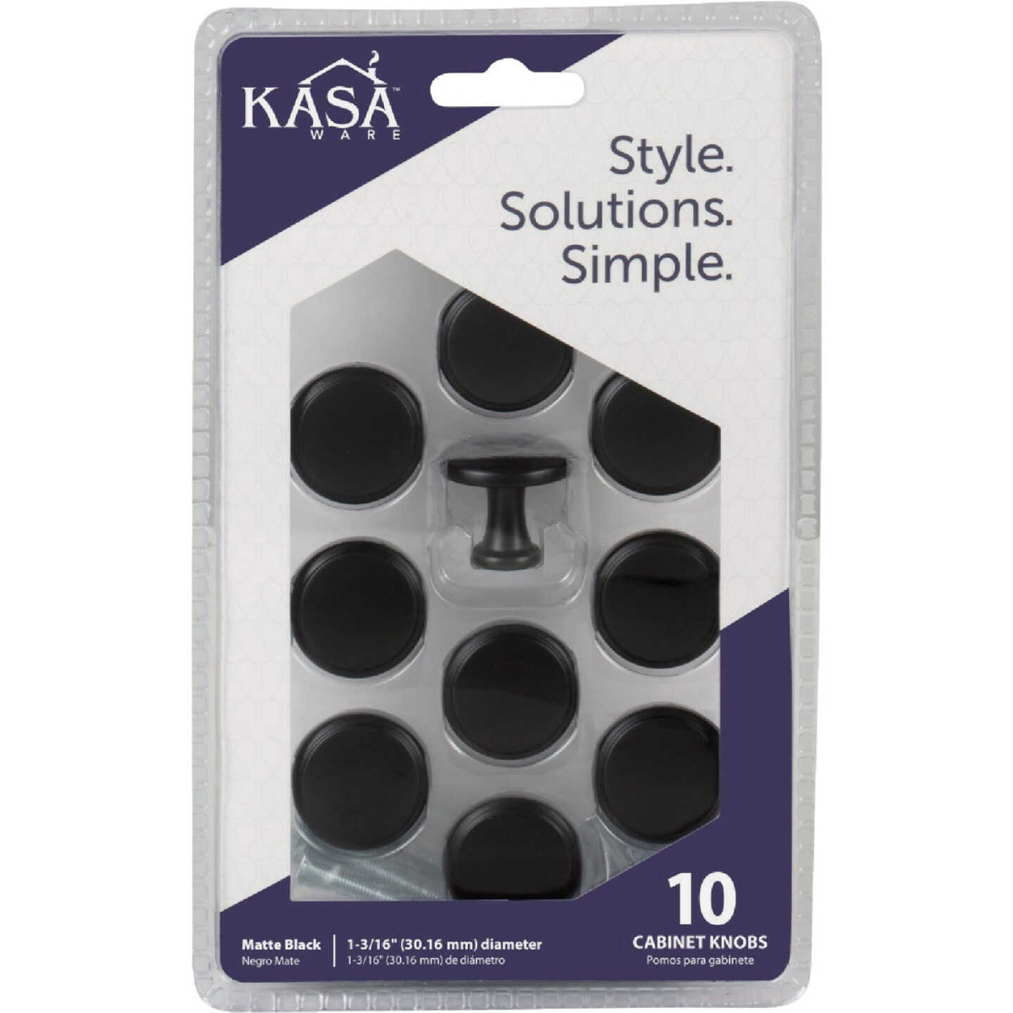 KasaWare 1-3/16 In. Diameter Matte Black Flat Round Knob (10-Pack) Image 2